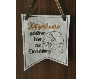 Stickdatei ITH - Wimpel Ösen "Katzenhaare gehören hier zur Einrichtung."